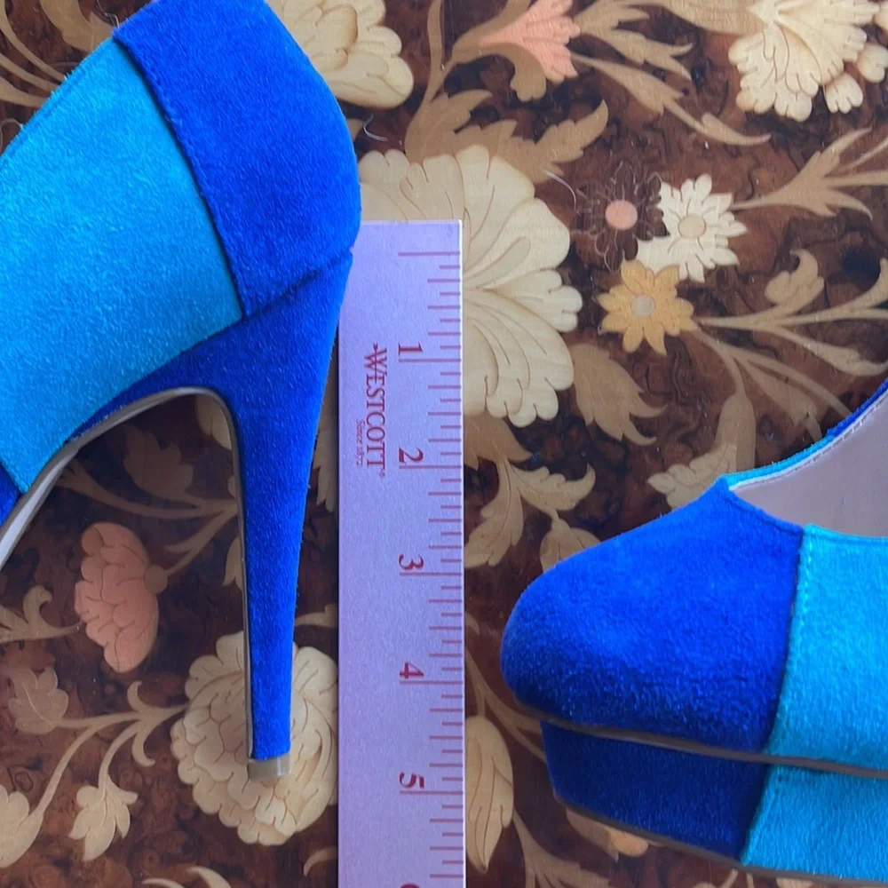 DOLCE VITA DV brand new, never worn cobalt & teal platform pumps sz6 6.5 DISCO! - Picture 4 of 5